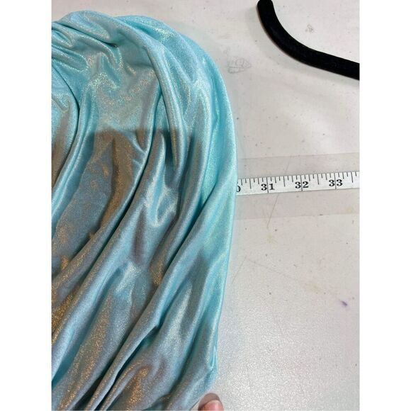 Vintage 90s Lucy in the Sky Sleeveless Ruched Bodycon Dress Light Blue Medium - Picture 9 of 9